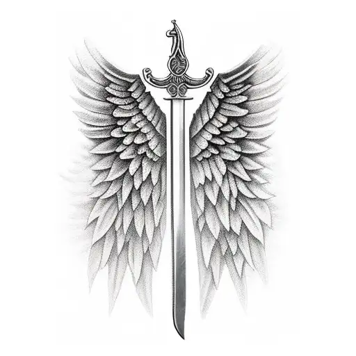 Angel Wings With Sword Down The Spine