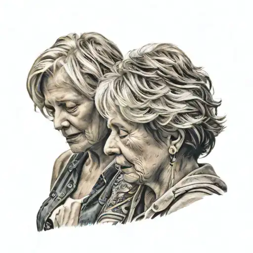 A Realistic Portrait Tattoo Of A Mother And Son Sharing A Special Moment Together