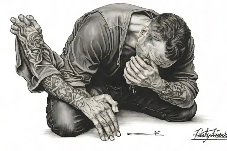 Guy Kneeling Praying Hands Holding