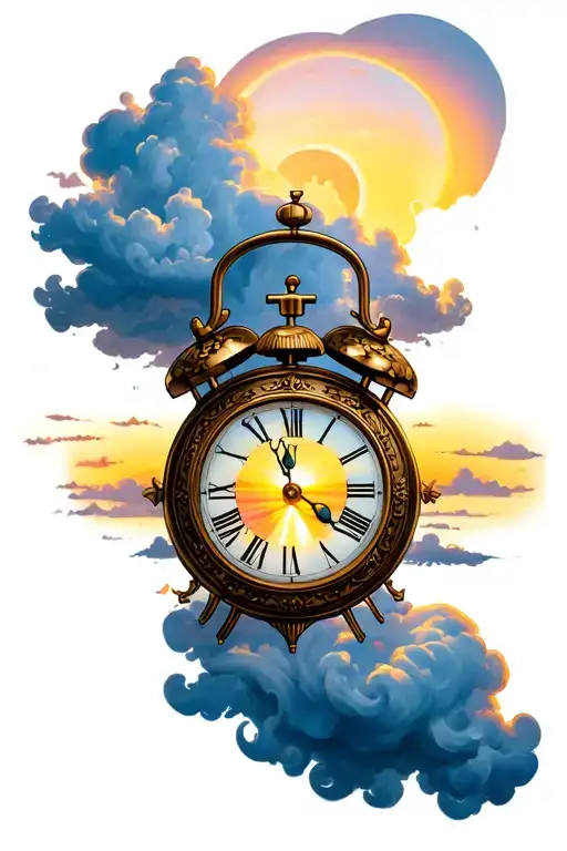 Clock Inside Sunrise Behind Clouds Surrounding