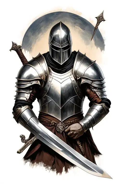 Warrior With Armour And Sword Intertwined