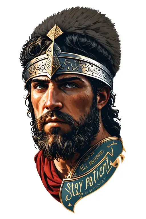 Sad Roman Warrior With Quote All Being A Reminder To Stay Patient