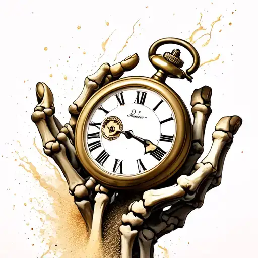 Broken Pocket Watch With Sand Flowing Into Skeletal Hands Would Tie