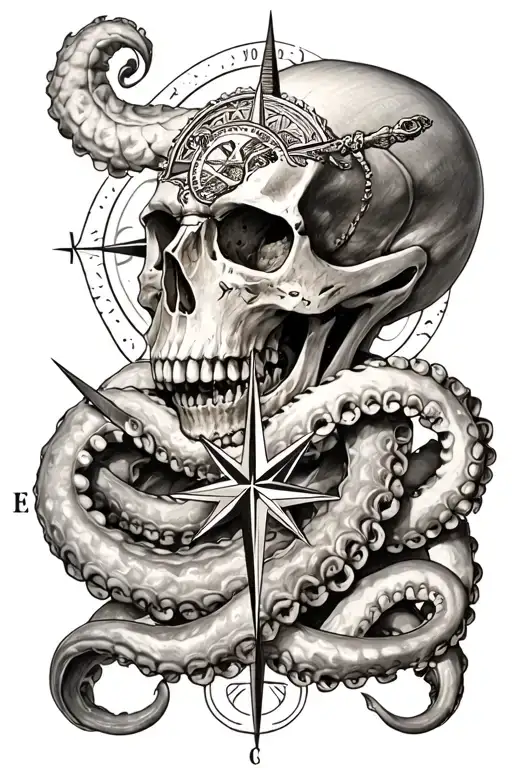 Kraken Skull And Compass Intertwined