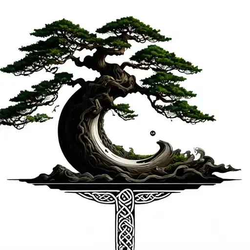 Enso With Bonsai Tree And Celtic Knots