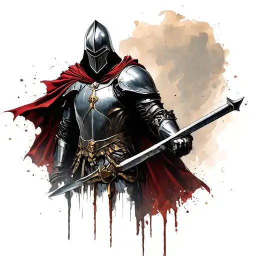 Shadowy Knight Figure Beaten Down Warn Out