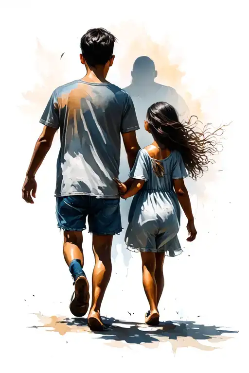 Son And Daughter Shadow Walking