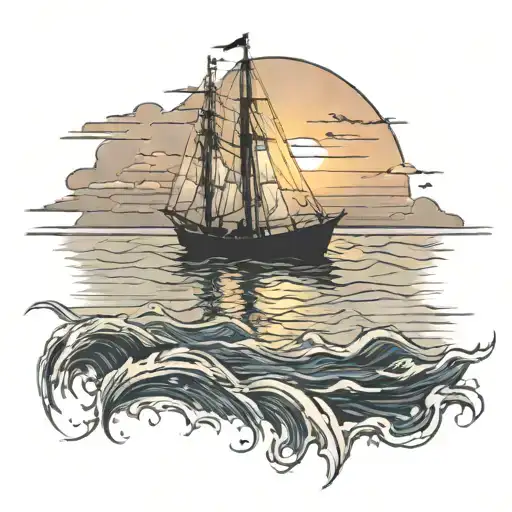 A Boat Sailing A Peaceful Sunset On The Open Sea