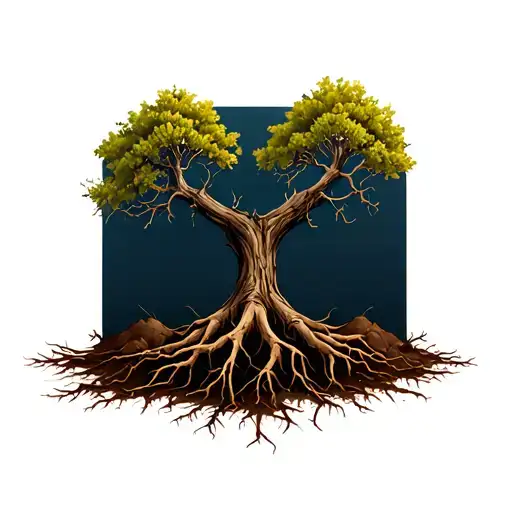 A Dry Tree With Roots In The Soil