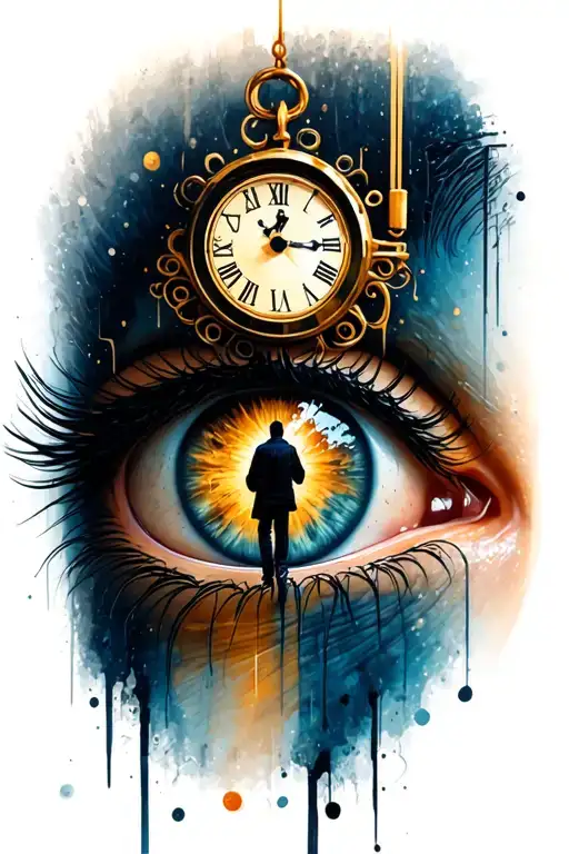 Eye With A Clock And A Person Walking In The Eye Inside