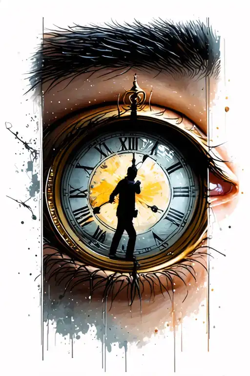 Eye With A Clock And A Person Walking In The Eye Inside