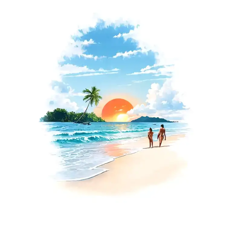 Costa Rica Beach Scene Sunset In The Background