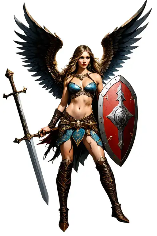 Valkyrie With Wings And Sword And Shield