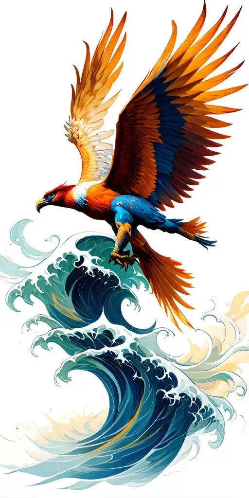 Phoenix Flying With Waves Flowing