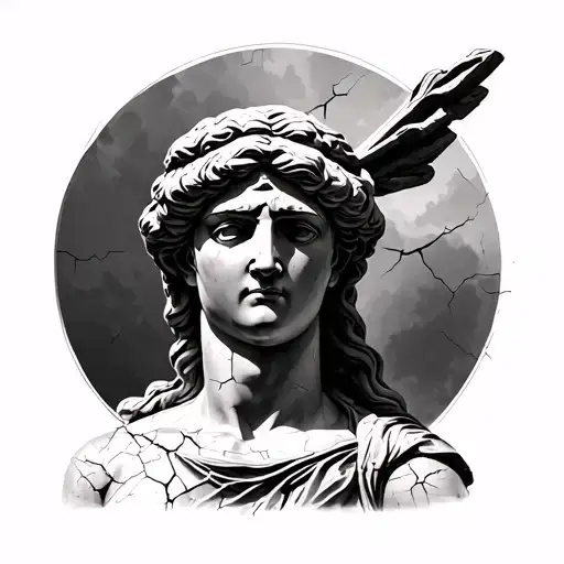 Make A Nike Statue Tattoo Realism Black And Grey With Cracks In The Statue