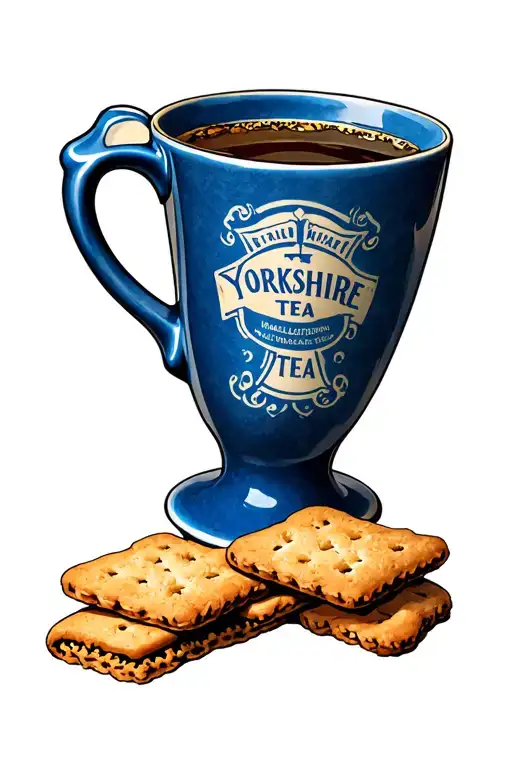 Mug Of Yorkshire Tea With A Yorkshire Teabag And A Malted Milk Biscuit And A Ginger Biscuit