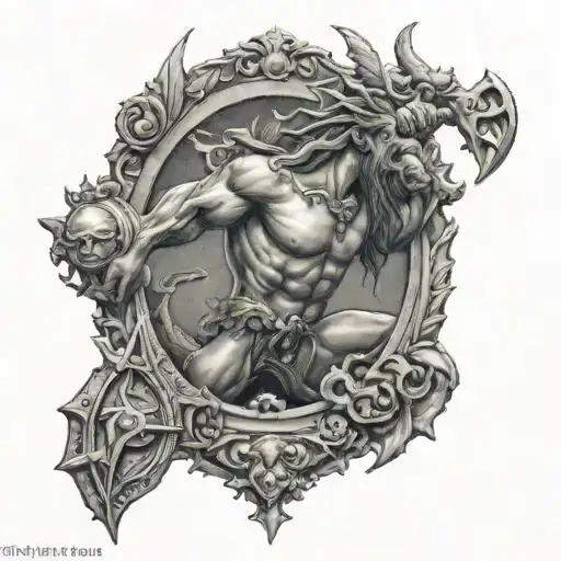 Fine Line Tattoo Triton Holding A Trident