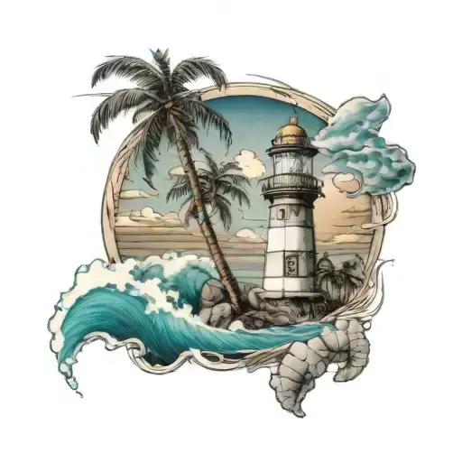 Palm Tree Lighthouse Ocean