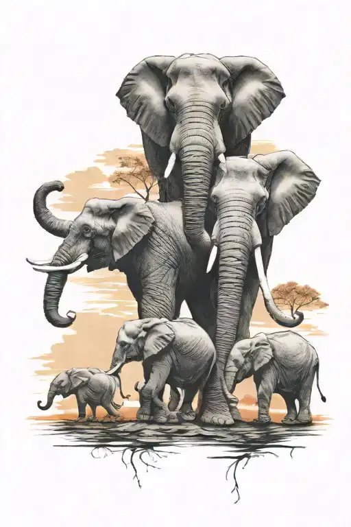 Elephants Walking Into The Sunset Sky