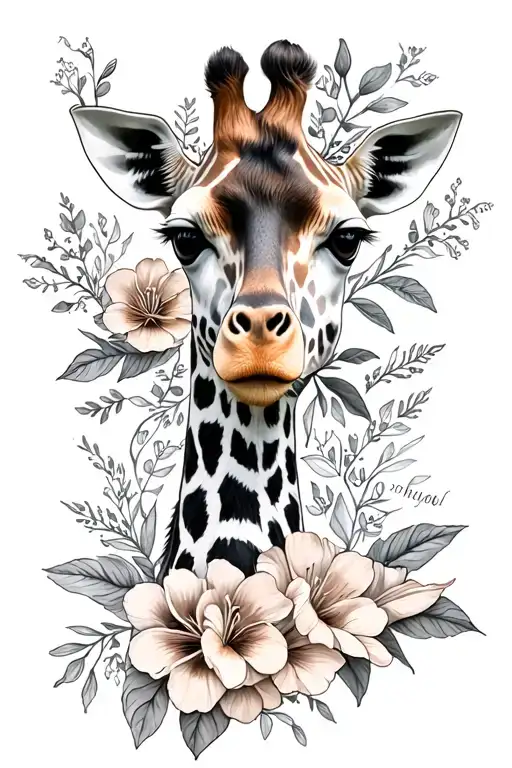 Half Giraffe Face And Neck With June And September Birth Flowers