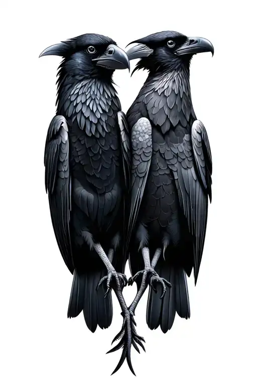 Two Ravens Back To Back