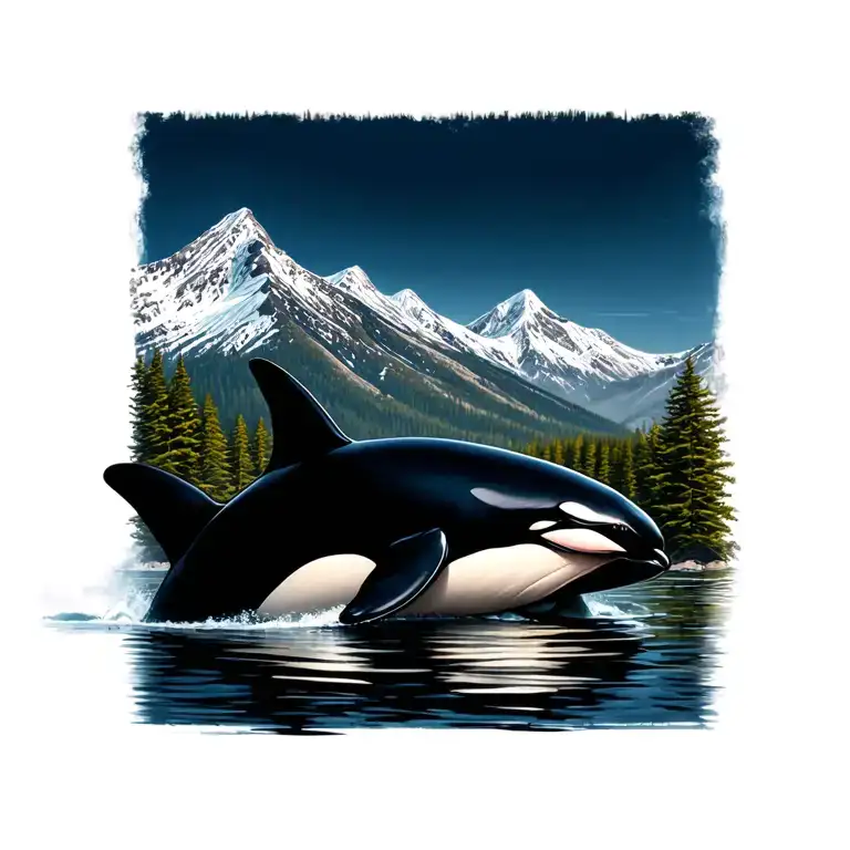 Orcas With Mountain In A Maple Leaf