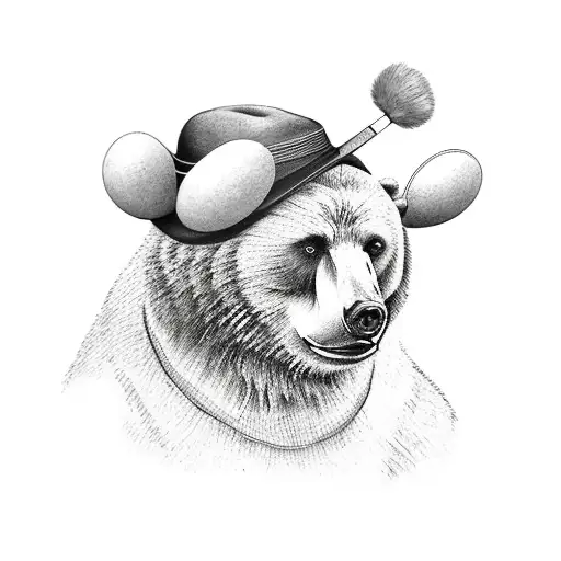 A Russian Bear In A Hat With Earflaps And A Balalaika Is Sitting On A Bench