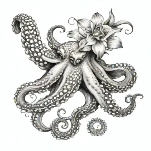 Octopus And Flower Blooming