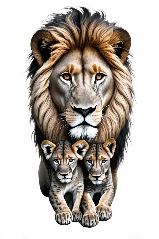 Lion And Two Cub Surrounded
