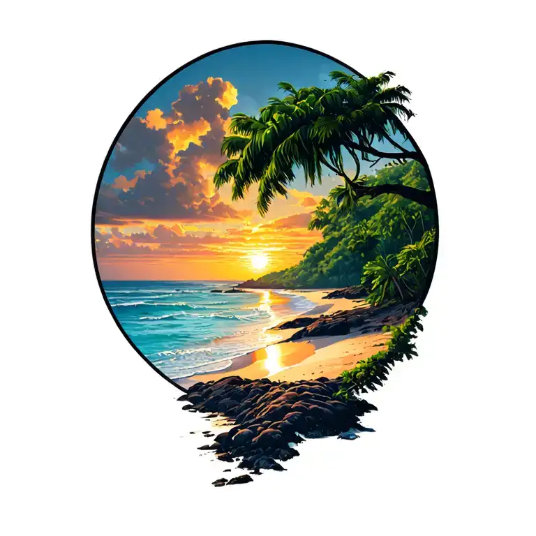 Gold Coast Of Costa Rica Late Sunset Beach With Guanacaste Tree In Foreground