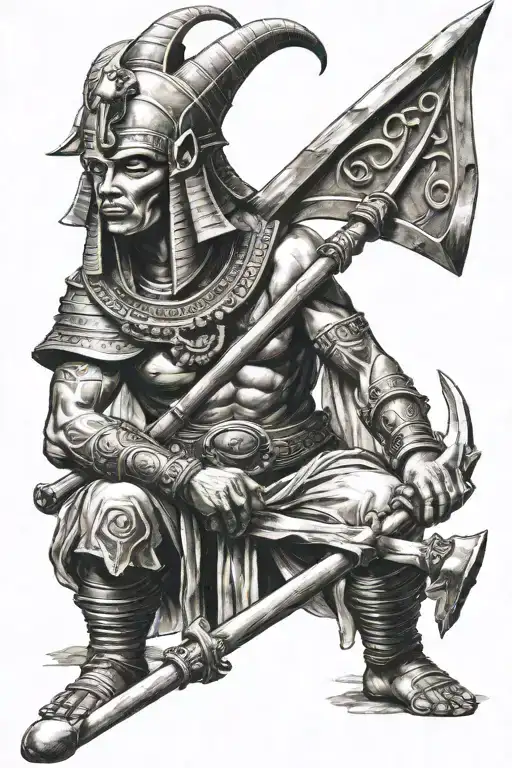 Osiris Holding Flail And Crook In The Underworld By Pyramids