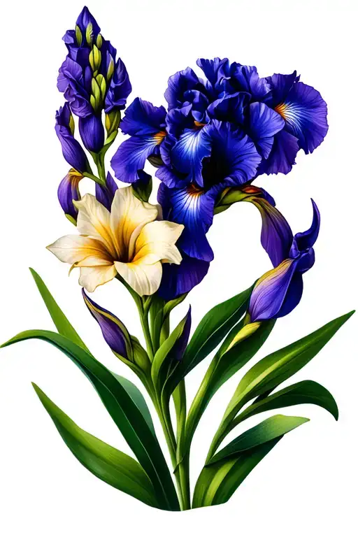 Iris Flower And Gladioli Flower Intertwined