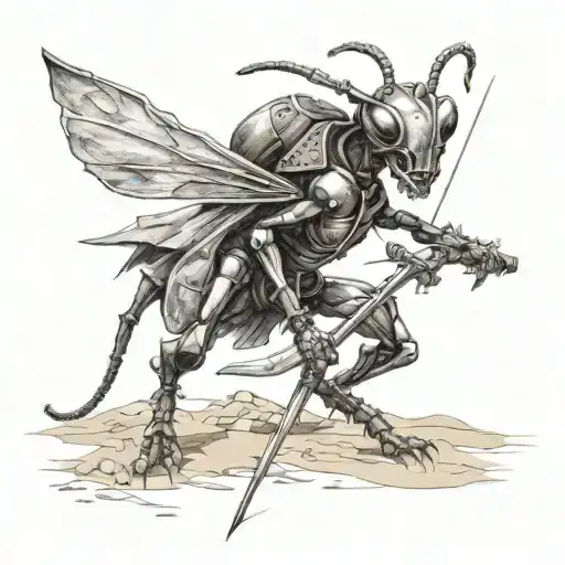 Human Like Ant Warrior With Sword And Shield In Desert Area Battle