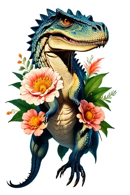 Velociraptor Full Body With Detailed Flowers