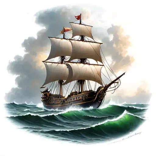 Pirate Ship Sailing Through Stormy Seas