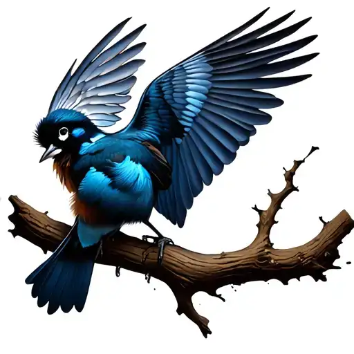 Bird Opening Its Wings Sitting On A Branch Thats Slowly Breaking