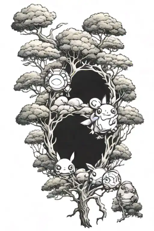 Pokemon In Forest Trees Background Looking
