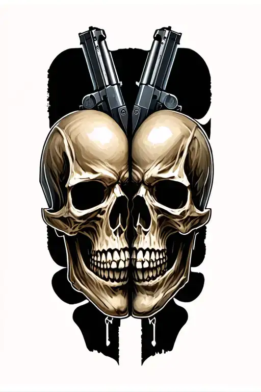Skulls Facing Each Other With Guns