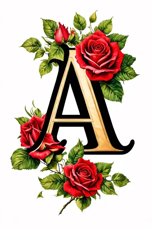 Letter A With Roses Intertwined