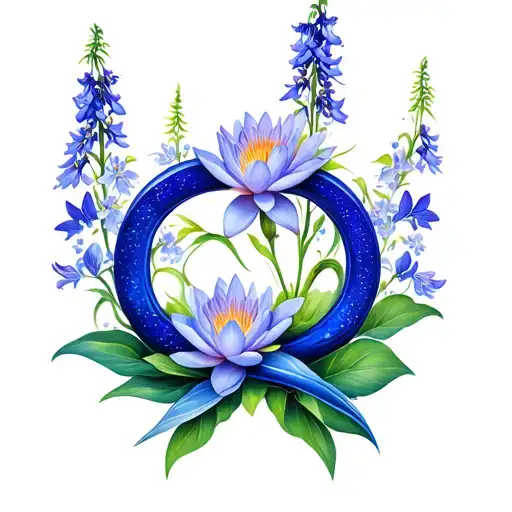 Infinity Symbol With Waterlilies And Larkspur Flowers Intertwined