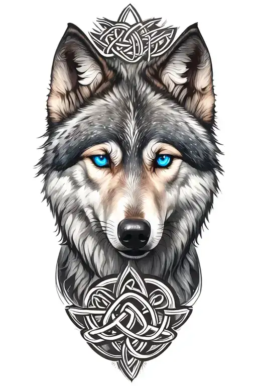 Wolf With Blue Eyes Featuring Celtic Trinity Knot