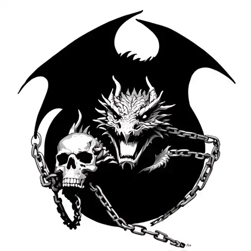 The Dragon Has A Skull In His Hand And Chains Around Him