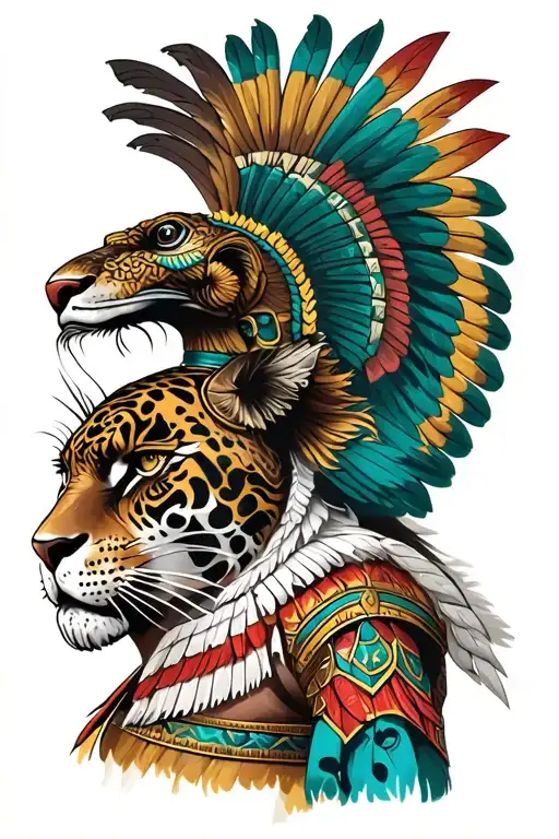 Aztec Jaguar Warrior With Quetzalcoatl Warrior Human