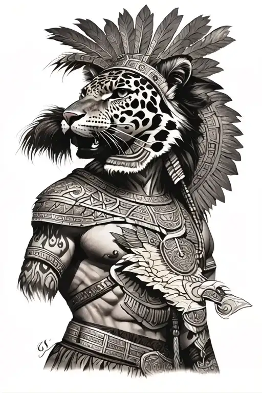 Aztec Jaguar Warrior With Quetzalcoatl Warrior Human