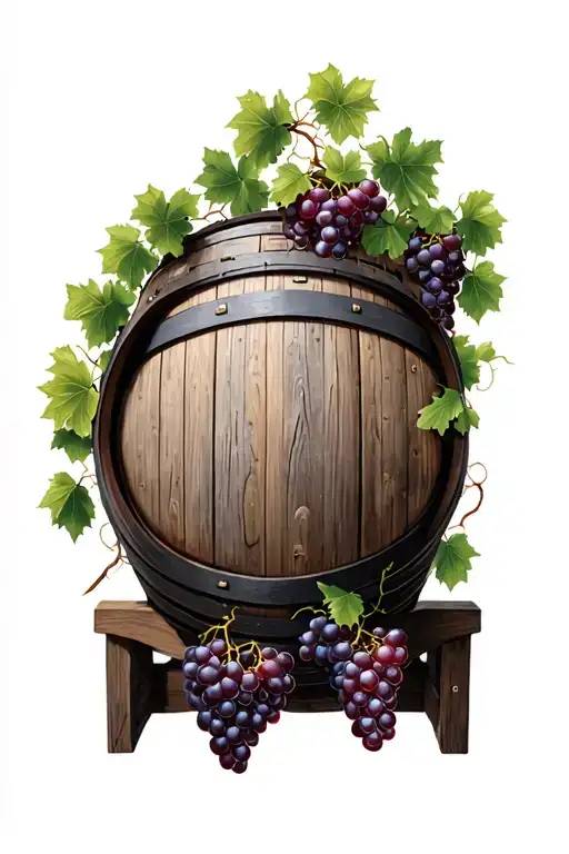 Wine Barrel With Grape Vines Intertwining