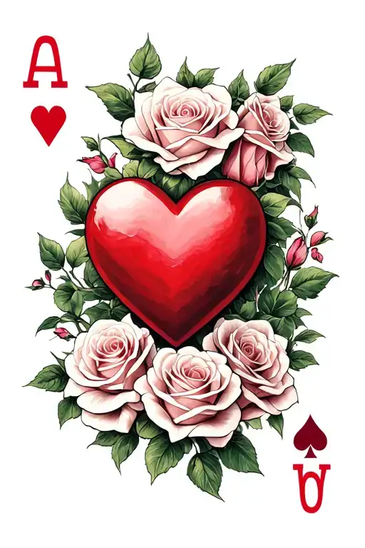 Ace Of Hearts Surrounded By Roses Intertwined