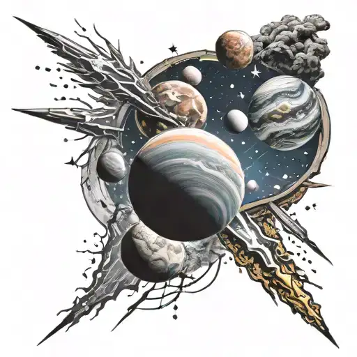 Planets And Universe With Lightning Added