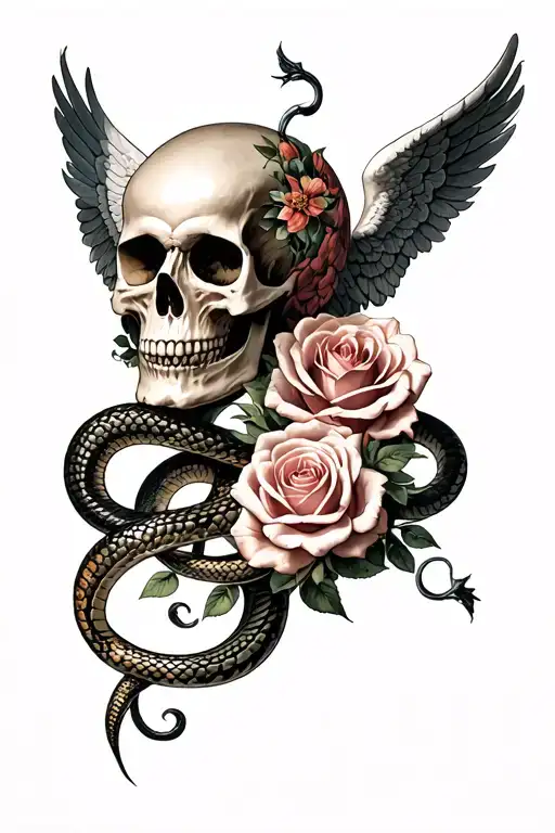 I Make A Skull With Snake Roses And Angels
