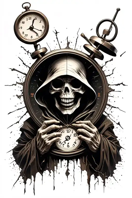 Grim Reaper Broken Stop Watch Dark Back Ground