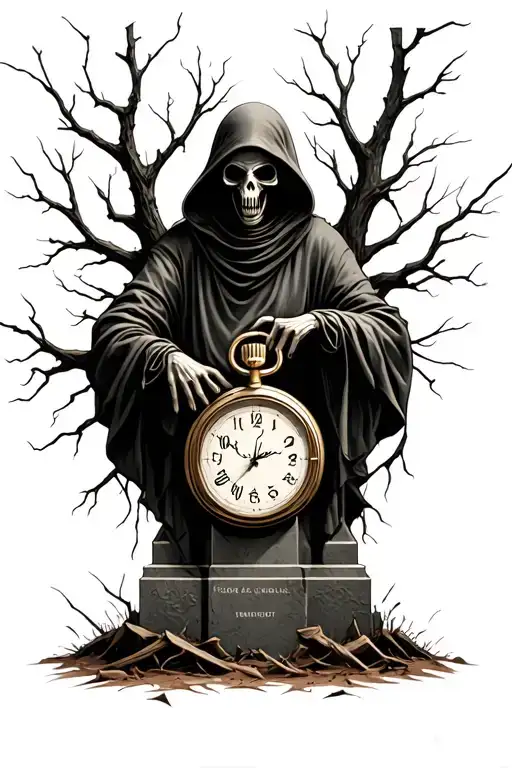 Grim Reaper Broken Stopwatch Dead Trees Gravestone